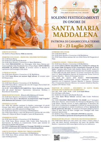 Solenni festeggiamenti in onore di Santa Maria Maddalena
